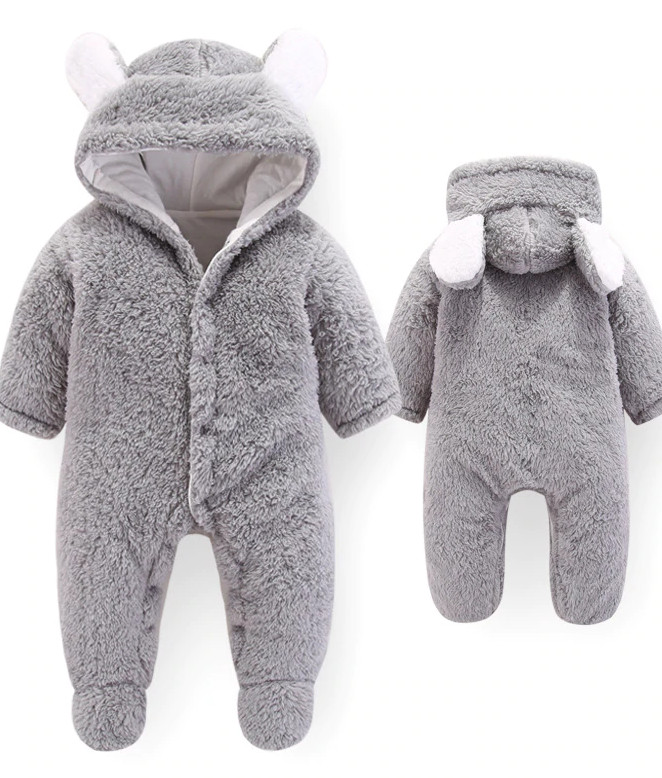 Baby Warm Fleece Pajama Romper Onesie with Cozy Hood On Sale Now