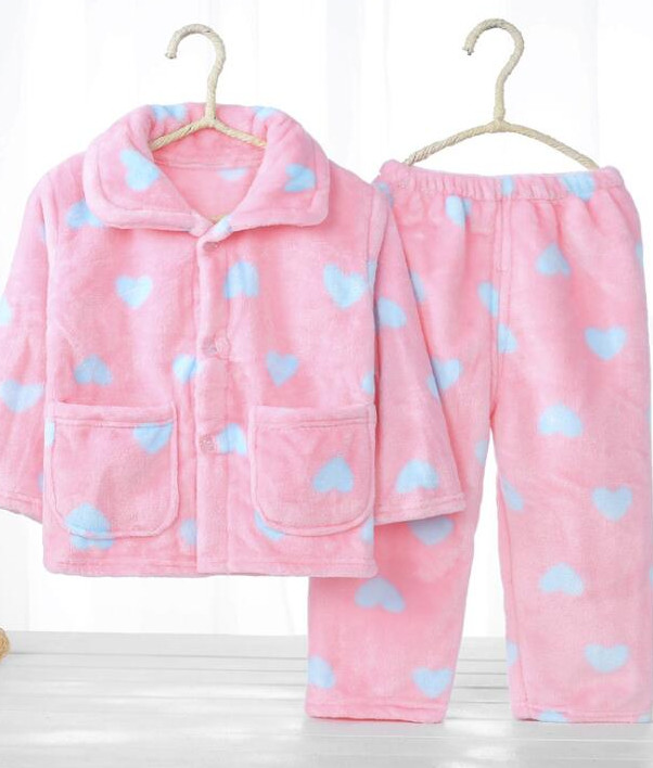 Girls Warm Fleece Pajama Set Pink with Silver Hearts on Sale Now!